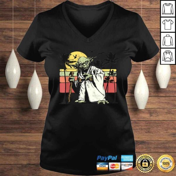 Star Wars Yoda Retro Striped Vintage Sunset Beach Tee T-Shirt - Image 2