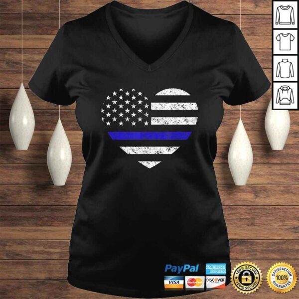 Thin Blue Line American Flag Heart Police Shirt - Image 2