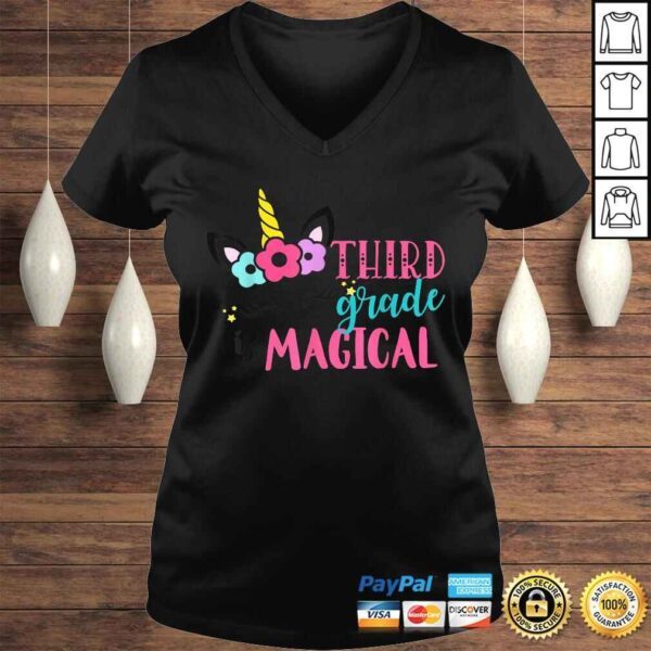 Third Grade Unicorn Back to School Girls 3rd Grade V-Neck T-Shirt - Image 2