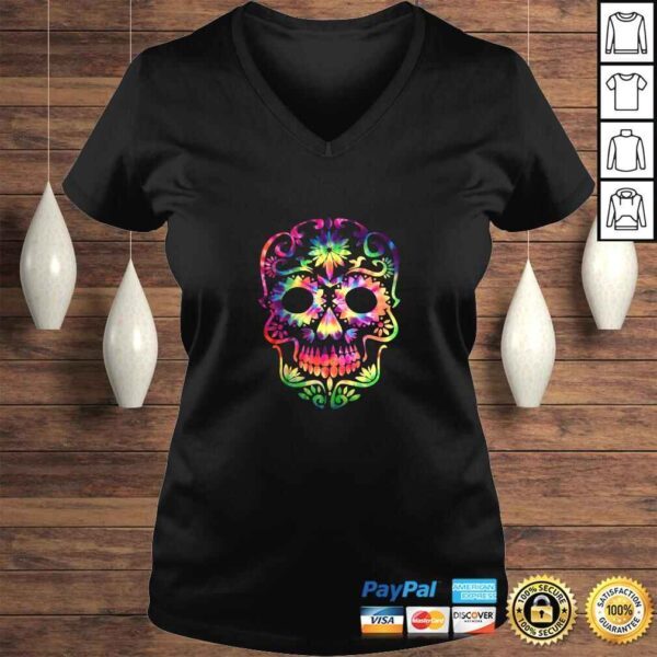 Tye Dye Day of the Dead Shirt Art-70's Style Sugar Skull Gift TShirt - Image 2