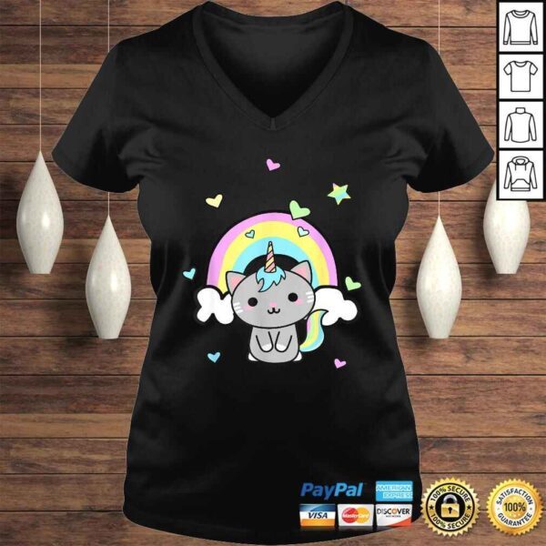 Unicorn Cat Rainbow Caticorn Kittycorn cute Kawaii V-Neck T-Shirt - Image 2