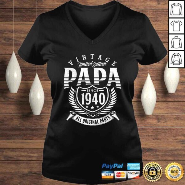 Vintage 80th Birthday Papa Gift Since 1940 Dad V-Neck T-Shirt - Image 2