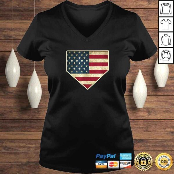 Vintage American Flag Baseball Shirt Home Plate Art Gift - Image 2