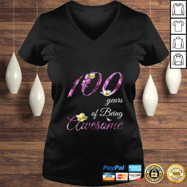 Womens 100 Year Old Shirt Awesome Floral 1920 100th Birthday Gift VNeck T-shirt - Image 2