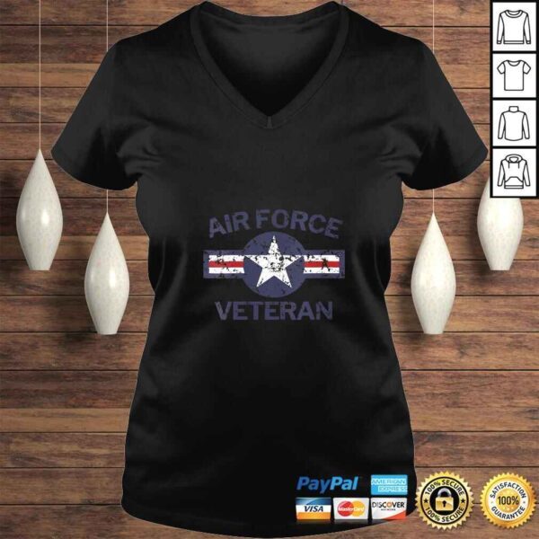 Womens Air Force Veteran with Vintage Roundel Grunge VNeck TShirt - Image 2