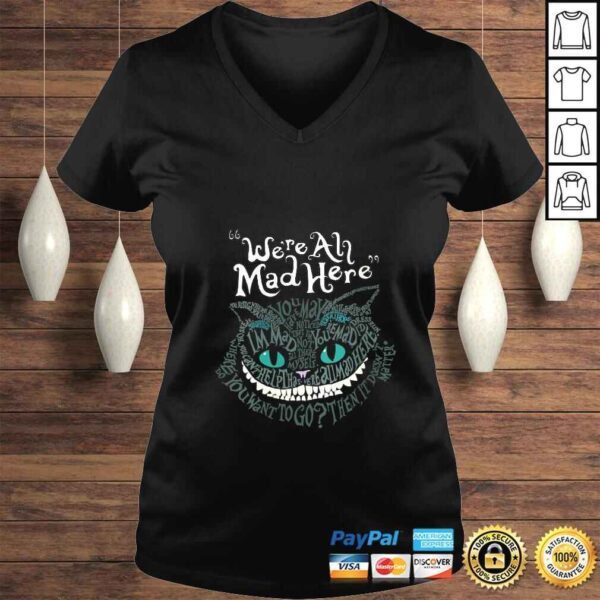 Womens Cheshire Alice Cat Were All Mad Here Wonderland VNeck TShirt - Image 2