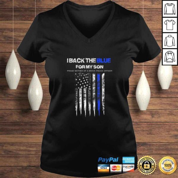 Womens I Back The Blue for My Son thin blue line police mom - Image 2