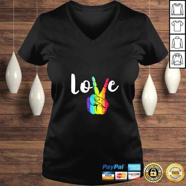 Womens Love Peace Sign Rainbow LGBT Lesbian Gay Pride Shirt - Image 2