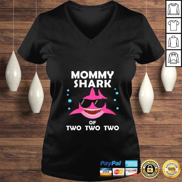 Womens Mommy Shark of Two Announcement Mothers Day TShirt Gift - Image 2