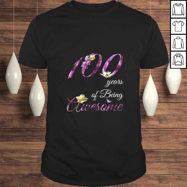 Womens 100 Year Old Shirt Awesome Floral 1920 100th Birthday Gift VNeck T-shirt