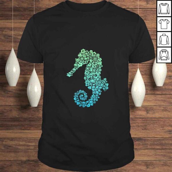 Womens Cute Blue Sea Animal of Floral Plant Flowers Gift - Seahorse TShirt