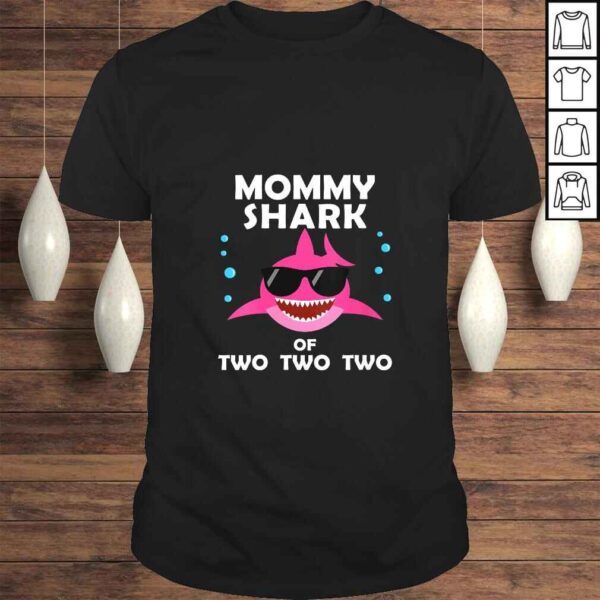 Womens Mommy Shark of Two Announcement Mothers Day TShirt Gift