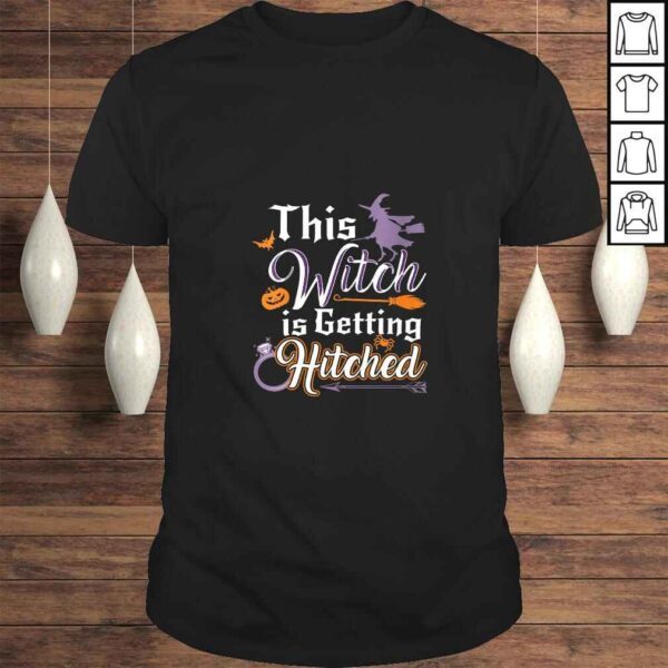 Womens This Witch Is Getting Hitched Halloween Engagement Wedding V-Neck T-Shirt