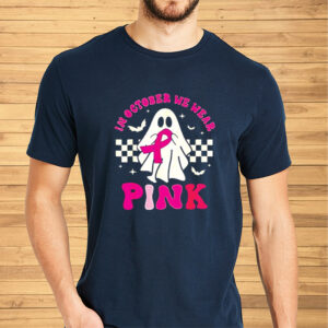 Groovy We Wear Pink Breast Cancer Awareness Ghost Halloween Shirt