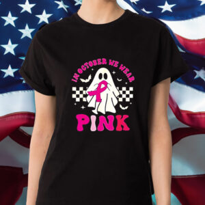 Groovy We Wear Pink Breast Cancer Awareness Ghost Halloween Shirts