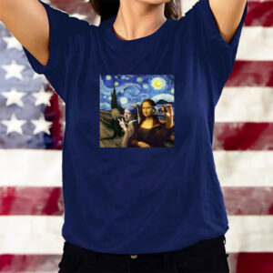 Vintage Mona Lisa Scream And Selfie Starry Night Funny Mona Lisa Van Gogh T-Shirts