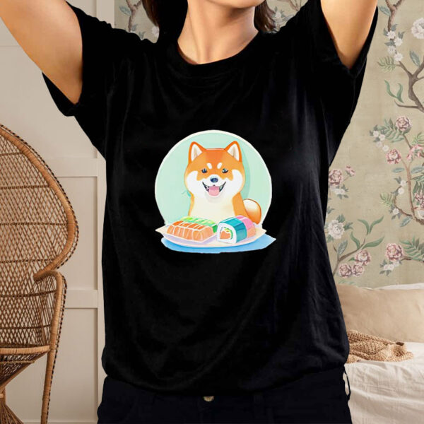 Shiba inu eating sushi art shirt1