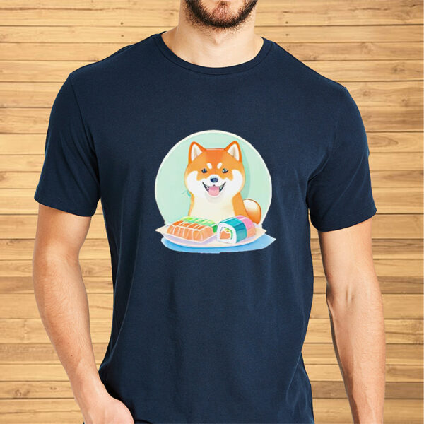 Shiba inu eating sushi art shirt2