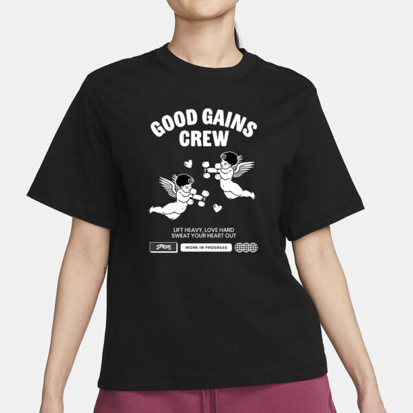 GOOD GAINS CREW IN BLACK T-SHIRT - Image 2